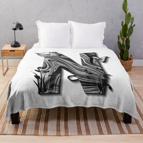 Item preview, Letter N Botanical Monogram black and white liquid marble designed and sold by iRenza.
