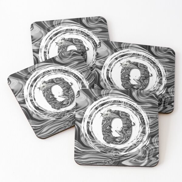 Item preview, Letter O Botanical Monogram black and white liquid marble designed and sold by iRenza.