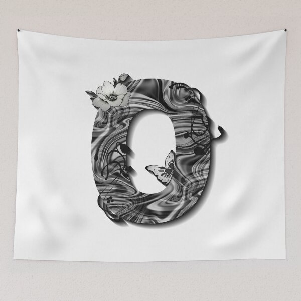 Item preview, Letter O Botanical Monogram black and white liquid marble designed and sold by iRenza.
