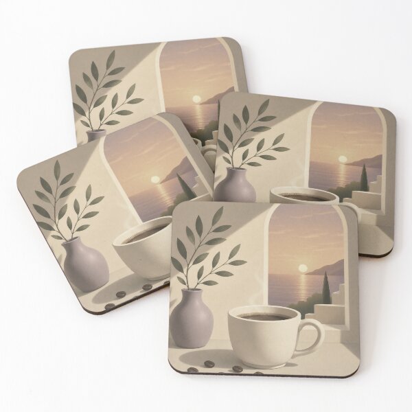 Item preview, Golden Hour Coffee | Mediterranean Window Minimalist Wall Art designed and sold by joycrysstudio.