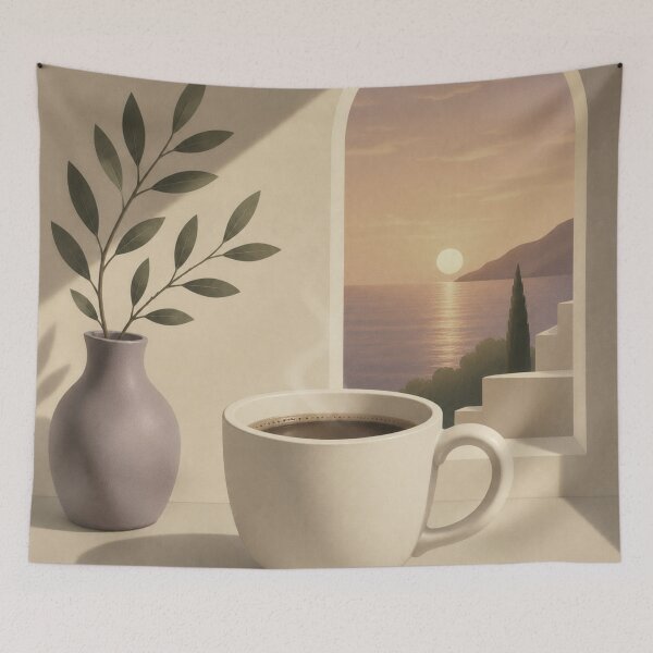 Item preview, Golden Hour Coffee | Mediterranean Window Minimalist Wall Art designed and sold by joycrysstudio.