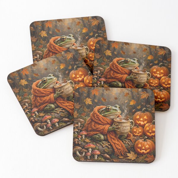 Item preview, Cozy Halloween Frog, Pumpkin Spice Frog, Autumn Forest Cottagecore, Cute Frog with Pumpkin Coffee, Whimsical Fall Halloween Art designed and sold by cr6zym1nd.