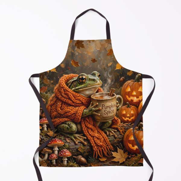 Item preview, Cozy Halloween Frog, Pumpkin Spice Frog, Autumn Forest Cottagecore, Cute Frog with Pumpkin Coffee, Whimsical Fall Halloween Art designed and sold by cr6zym1nd.