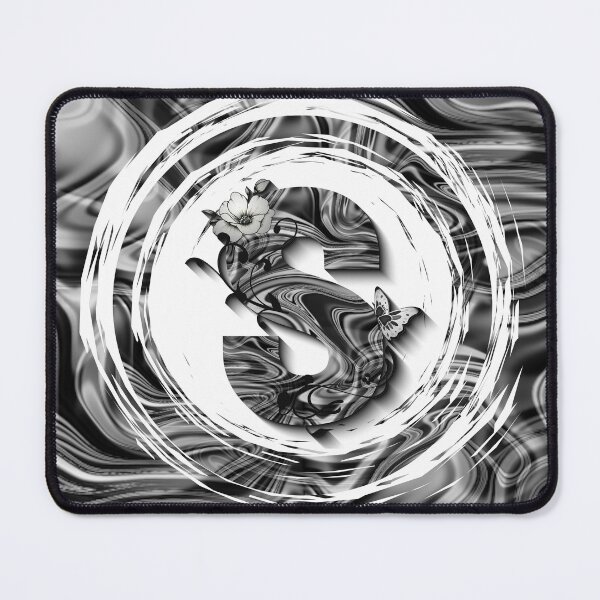 Item preview, Letter S Botanical Monogram black and white liquid marble designed and sold by iRenza.