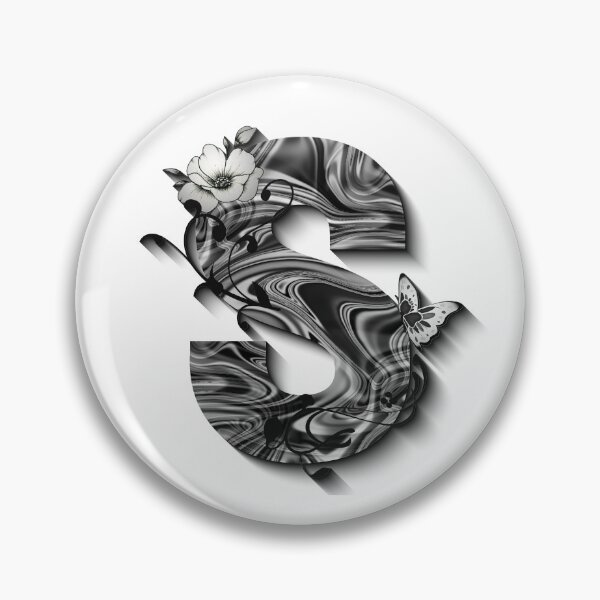 Item preview, Letter S Botanical Monogram black and white liquid marble designed and sold by iRenza.