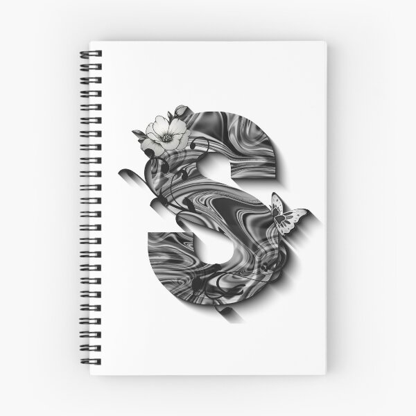 Item preview, Letter S Botanical Monogram black and white liquid marble designed and sold by iRenza.