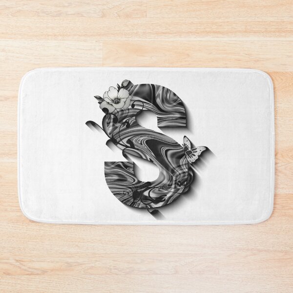 Item preview, Letter S Botanical Monogram black and white liquid marble designed and sold by iRenza.