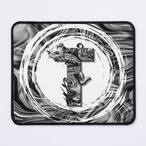 Item preview, Letter T Botanical Monogram black and white liquid marble designed and sold by iRenza.