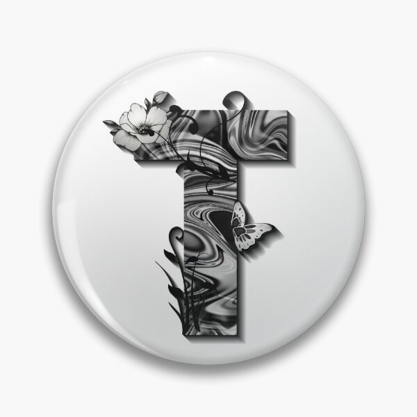 Item preview, Letter T Botanical Monogram black and white liquid marble designed and sold by iRenza.