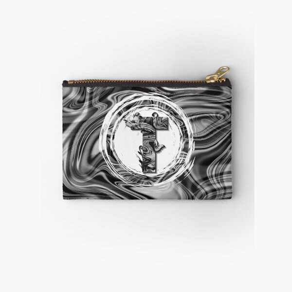 Item preview, Letter T Botanical Monogram black and white liquid marble designed and sold by iRenza.