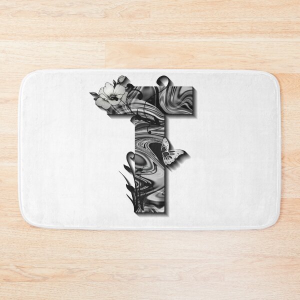Item preview, Letter T Botanical Monogram black and white liquid marble designed and sold by iRenza.