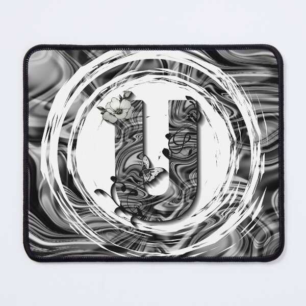 Item preview, Letter U Botanical Monogram black and white liquid marble designed and sold by iRenza.