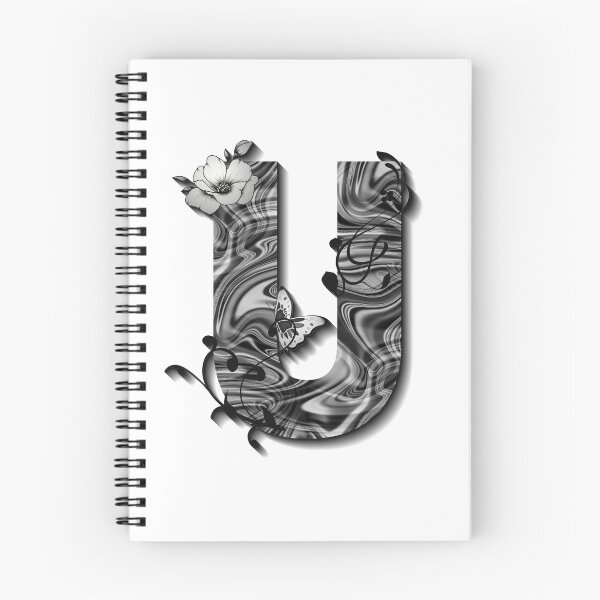 Item preview, Letter U Botanical Monogram black and white liquid marble designed and sold by iRenza.