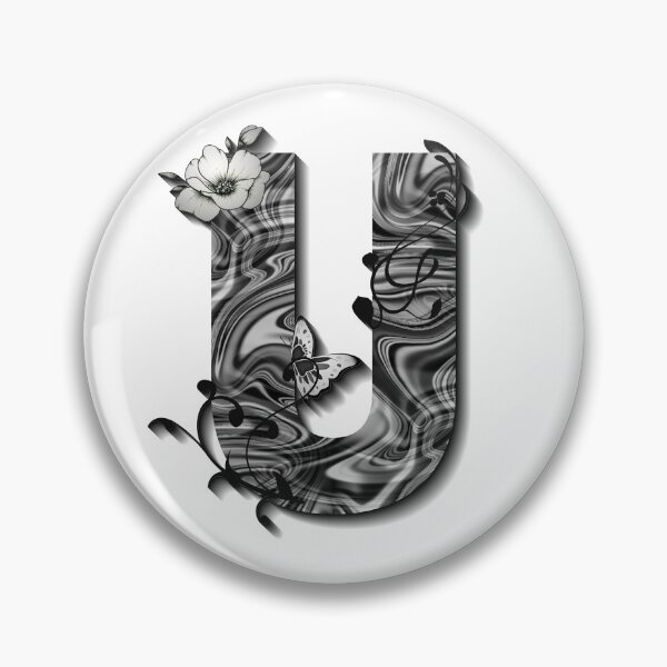 Item preview, Letter U Botanical Monogram black and white liquid marble designed and sold by iRenza.