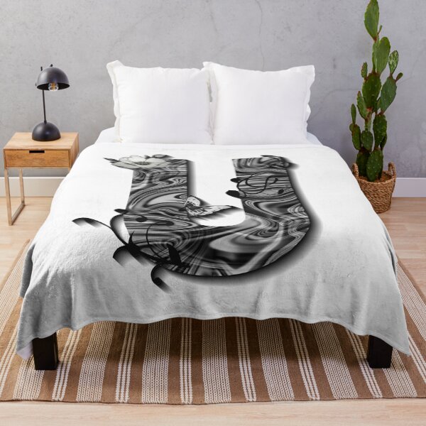 Item preview, Letter U Botanical Monogram black and white liquid marble designed and sold by iRenza.