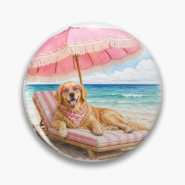 Item preview, Golden Retriever Beach Vacation Pink Summer Dog designed and sold by ParfaitPrints.