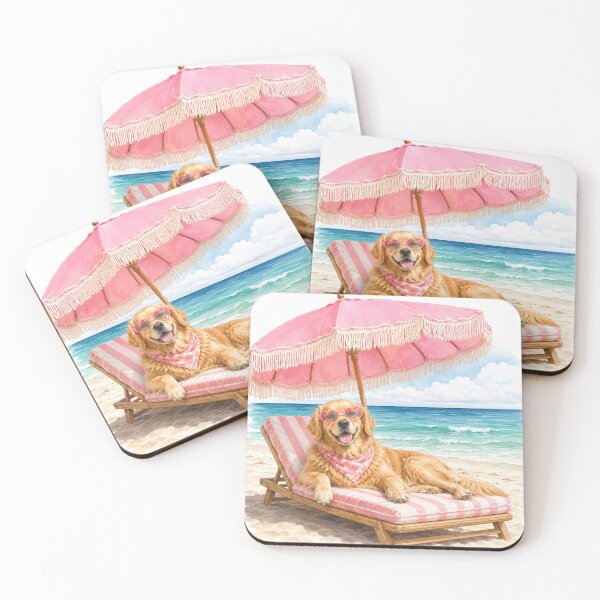 Item preview, Golden Retriever Beach Vacation Pink Summer Dog designed and sold by ParfaitPrints.