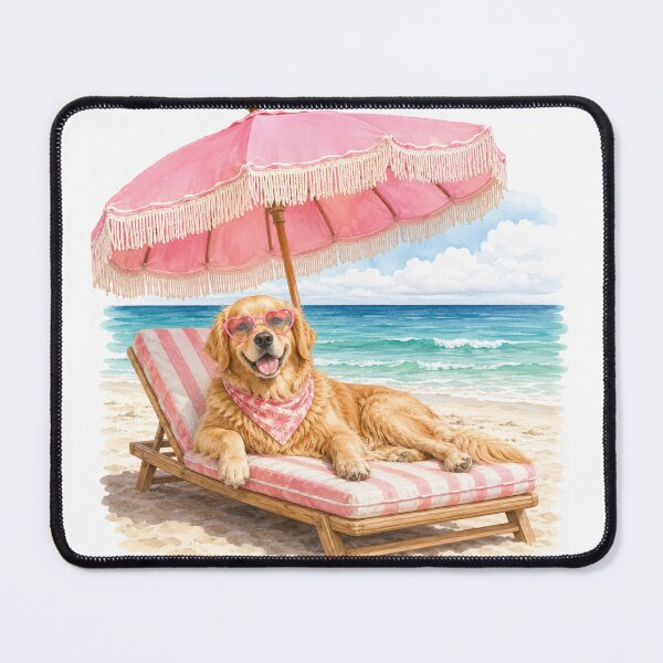 Item preview, Golden Retriever Beach Vacation Pink Summer Dog designed and sold by ParfaitPrints.