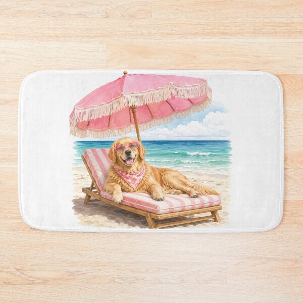 Item preview, Golden Retriever Beach Vacation Pink Summer Dog designed and sold by ParfaitPrints.