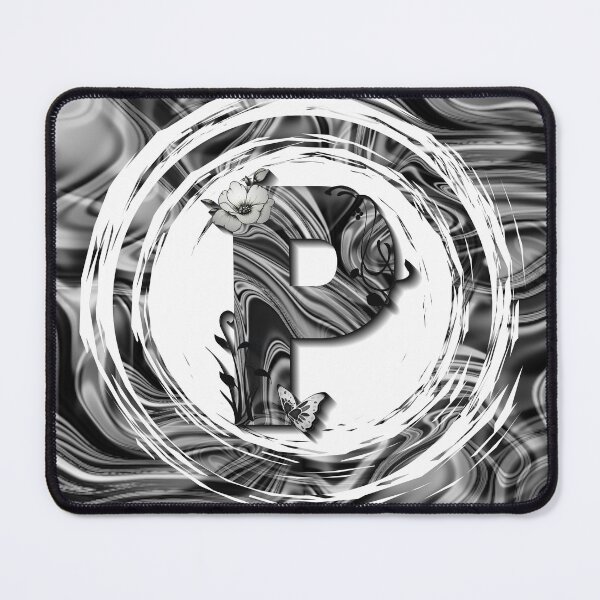 Item preview, Letter P Botanical Monogram black and white liquid marble designed and sold by iRenza.