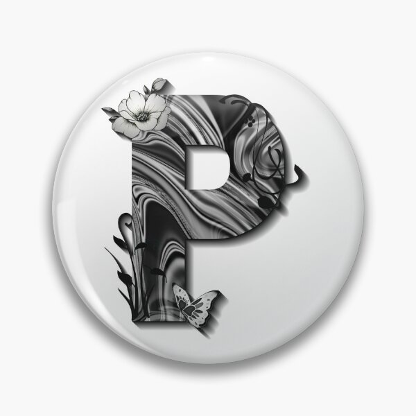 Item preview, Letter P Botanical Monogram black and white liquid marble designed and sold by iRenza.