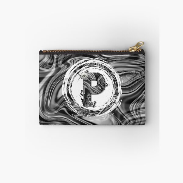Item preview, Letter P Botanical Monogram black and white liquid marble designed and sold by iRenza.