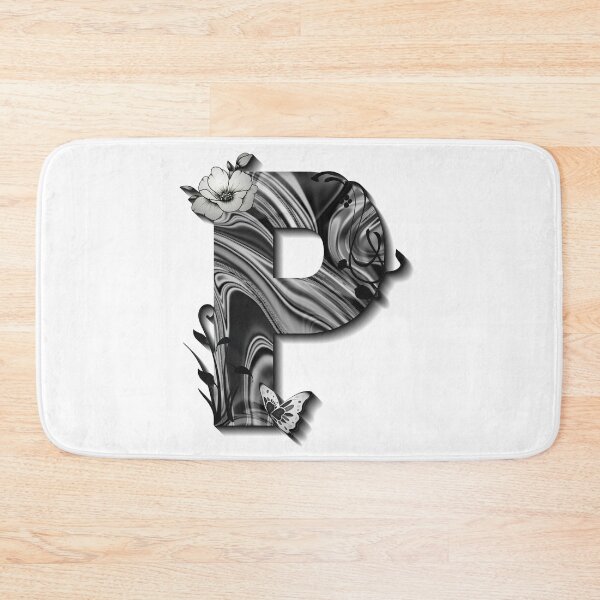 Item preview, Letter P Botanical Monogram black and white liquid marble designed and sold by iRenza.