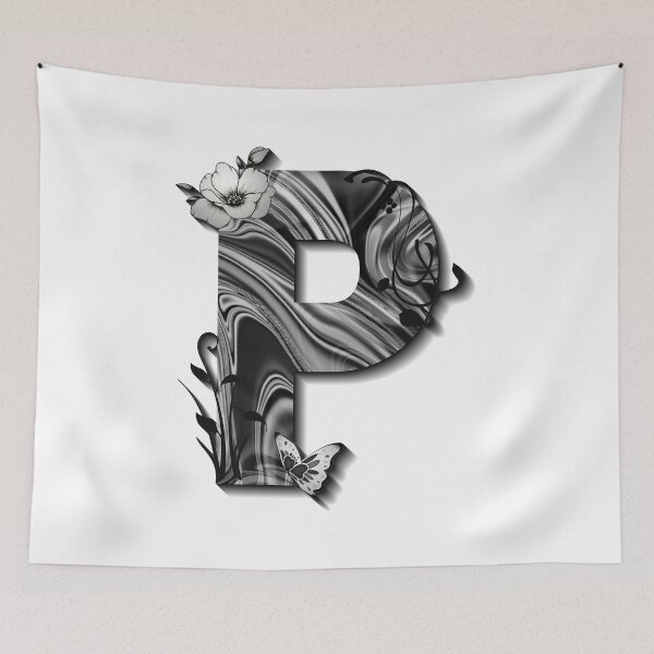 Item preview, Letter P Botanical Monogram black and white liquid marble designed and sold by iRenza.