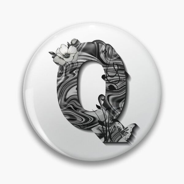 Item preview, Letter Q Botanical Monogram black and white liquid marble designed and sold by iRenza.