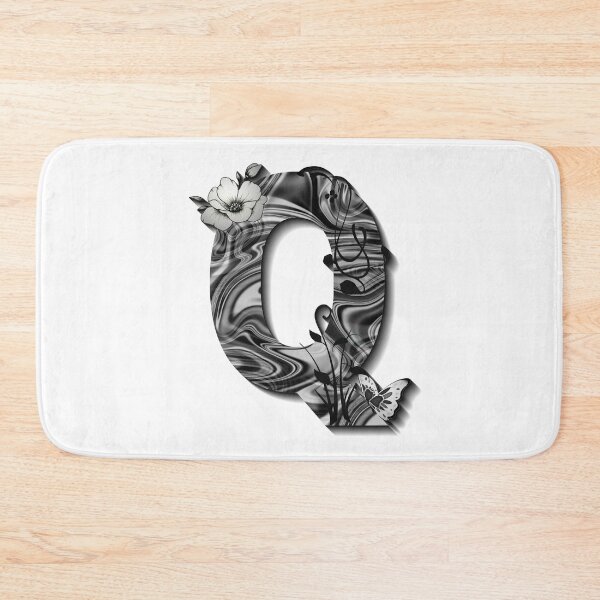 Item preview, Letter Q Botanical Monogram black and white liquid marble designed and sold by iRenza.