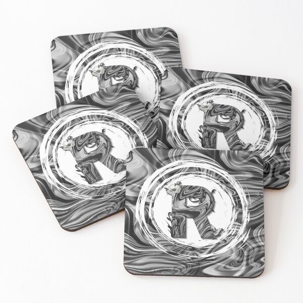 Item preview, Letter R Botanical Monogram black and white liquid marble designed and sold by iRenza.