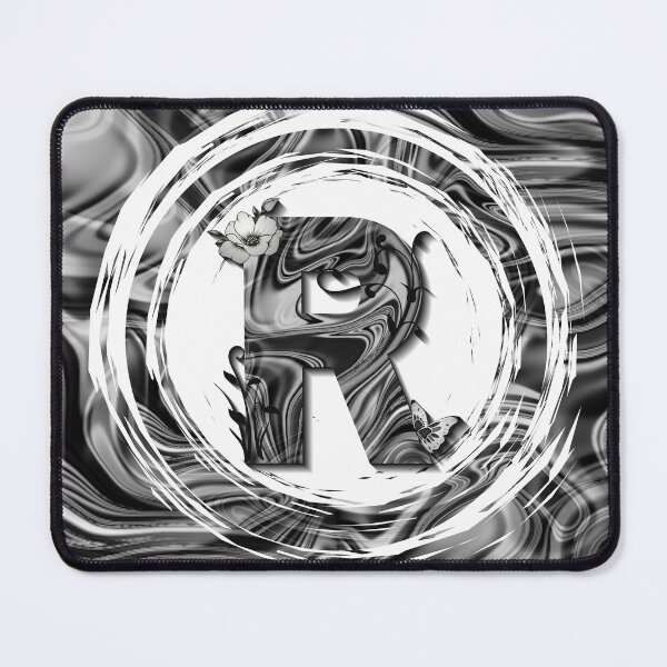 Item preview, Letter R Botanical Monogram black and white liquid marble designed and sold by iRenza.