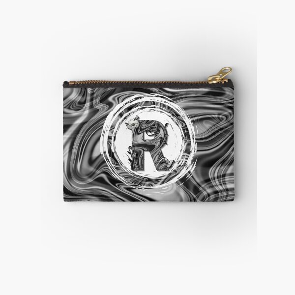 Item preview, Letter R Botanical Monogram black and white liquid marble designed and sold by iRenza.