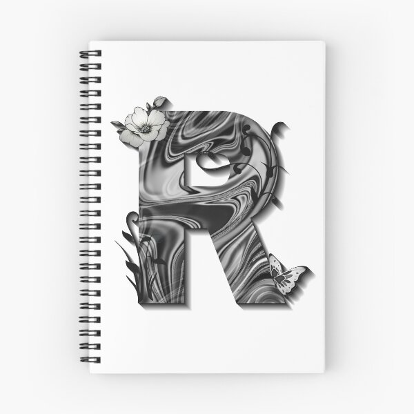 Item preview, Letter R Botanical Monogram black and white liquid marble designed and sold by iRenza.