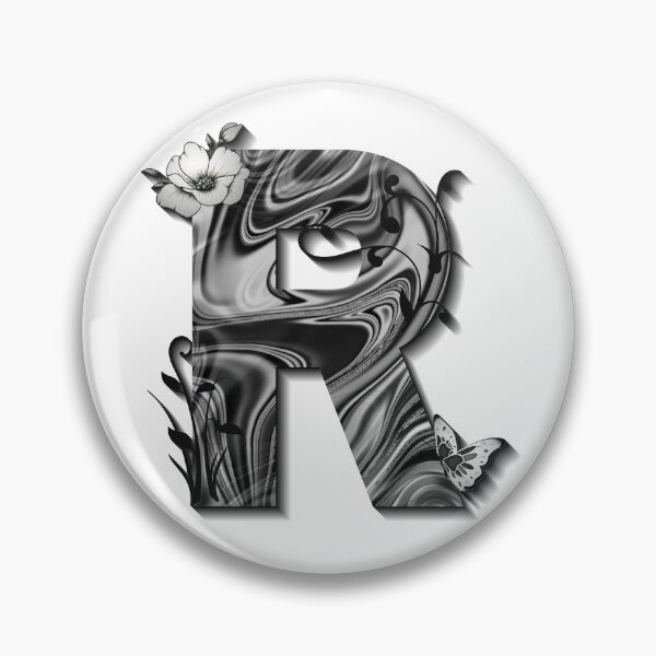 Item preview, Letter R Botanical Monogram black and white liquid marble designed and sold by iRenza.