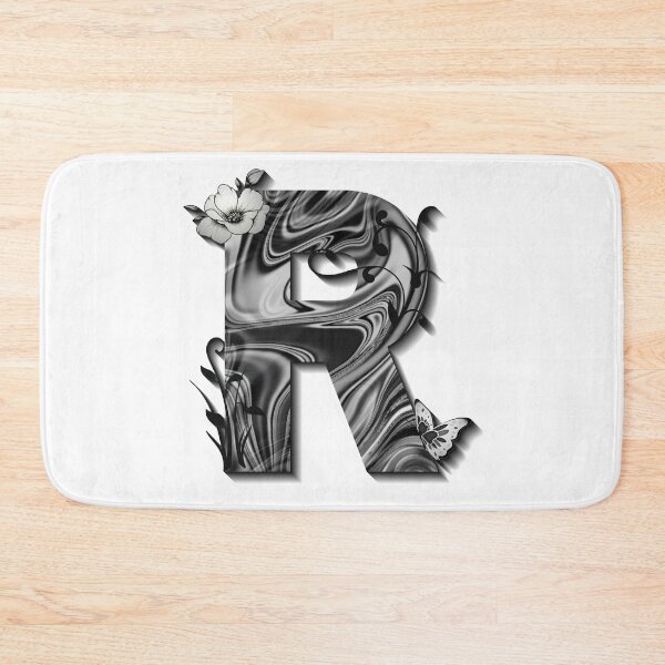 Item preview, Letter R Botanical Monogram black and white liquid marble designed and sold by iRenza.