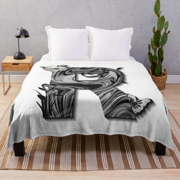 Item preview, Letter R Botanical Monogram black and white liquid marble designed and sold by iRenza.