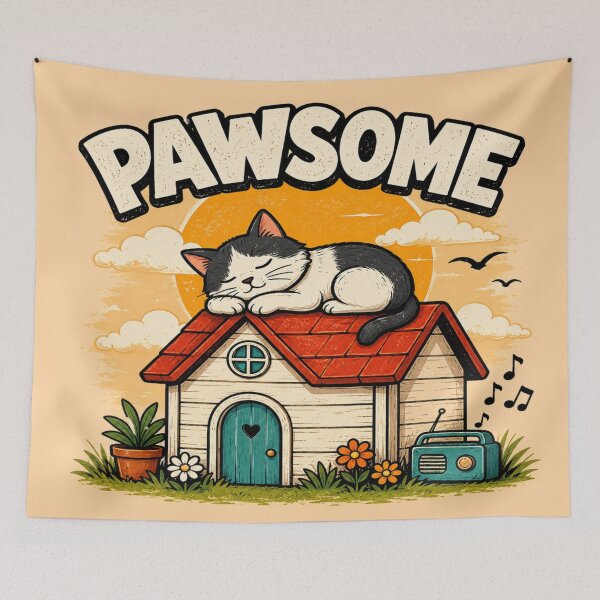Item preview, Pawsome Cat Nap on a Cozy Rooftop | Cute Vintage Cat Graphic designed and sold by ArtoryNest.