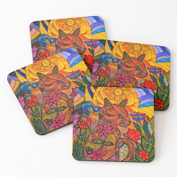 Item preview, Sunlit Guardian Cat – Mosaic Nature Illustration designed and sold by Selena.m.studio.