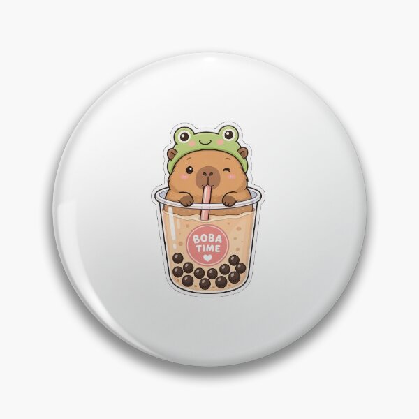 Item preview, Cute Capybara in Frog Hat Drinking Boba Tea - Kawaii Aesthetic Illustration designed and sold by MinimalArtLK.