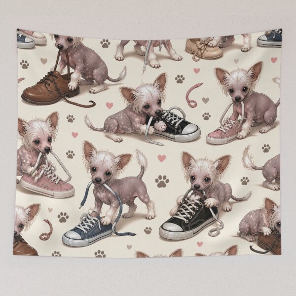 Item preview, Naughty Chinese Crested Puppies With Shoes designed and sold by Wags & Tails.