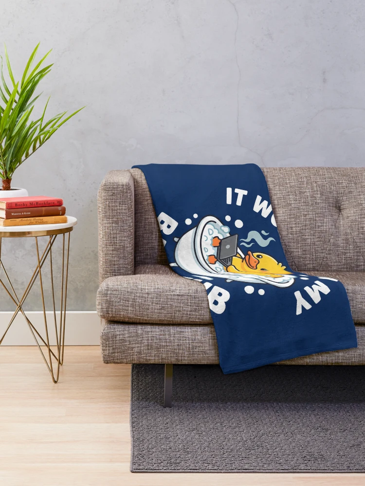 Thumbnail 2 of 6, Throw Blanket, Rubber Duck Debugging Developer Humor Bath Humor designed and sold by SplashTastic.