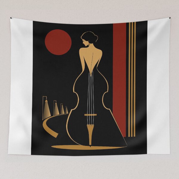 Item preview, Art Deco Double Bass Woman Print | Jazz Music Wall Art | Bauhaus Inspired Female Musician Print | Elegant Modern Decor designed and sold by Studio pod Burom.