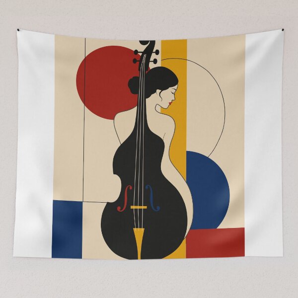 Item preview, Bauhaus Double Bass Woman Print | Abstract Music Art | Mid Century Modern Jazz Print | Geometric Female Musician Wall Decor designed and sold by Studio pod Burom.
