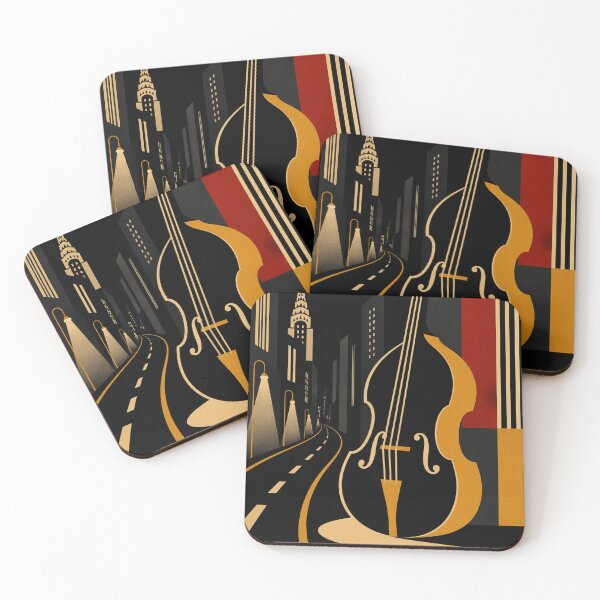 Item preview, Art Deco Double Bass Art | Jazz City Night Print | Bauhaus Music Print | Mid-Century Modern Bass Illustration designed and sold by Studio pod Burom.