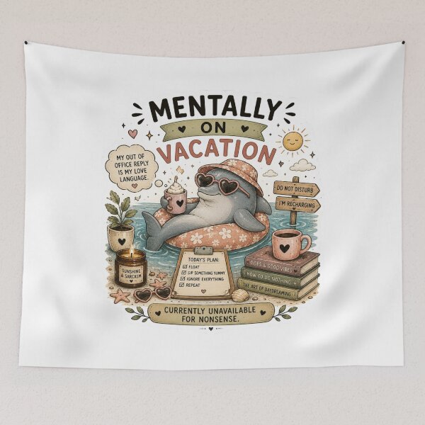 Item preview, Mentally On Vacation Cute Dolphin Summer Aesthetic Funny Art designed and sold by DreamyBrushArt.