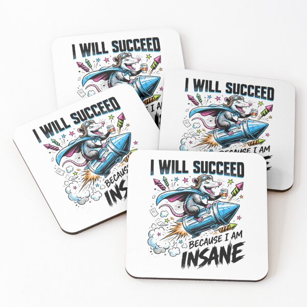 Item preview, I Will Succeed Because I Am Insane - Funny Opossum Trash Rocket Meme designed and sold by BumbleBloom7.