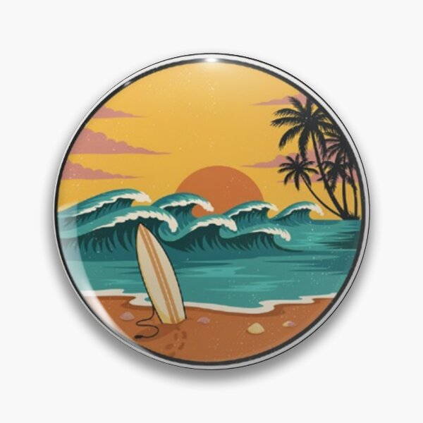 Item preview, Vintage Tropical Beach Sunset Surfboard Ocean Waves Palm Tree Summer Vacation Design designed and sold by Craft99.