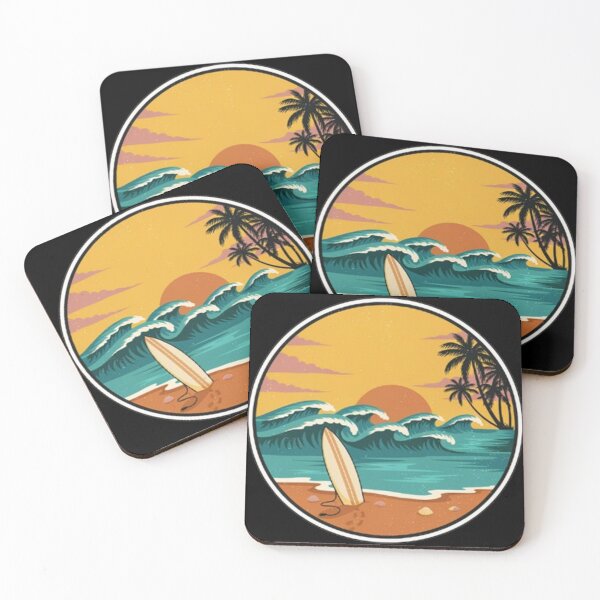 Item preview, Vintage Tropical Beach Sunset Surfboard Ocean Waves Palm Tree Summer Vacation Design designed and sold by Craft99.