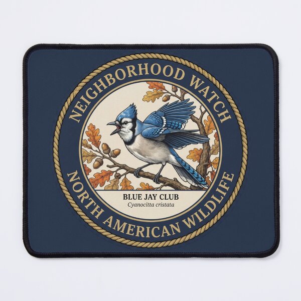 Item preview, Neighborhood Watch Blue Jay Humor Badge designed and sold by CalmCapy Co.
